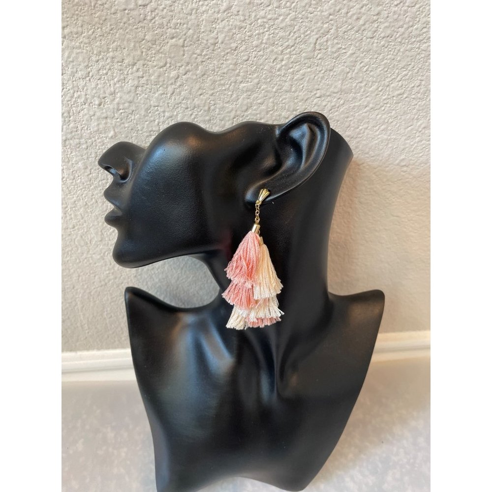 NWT Ettika Daydreamer Pink/White Tassel 18K Gold Plated Earrings